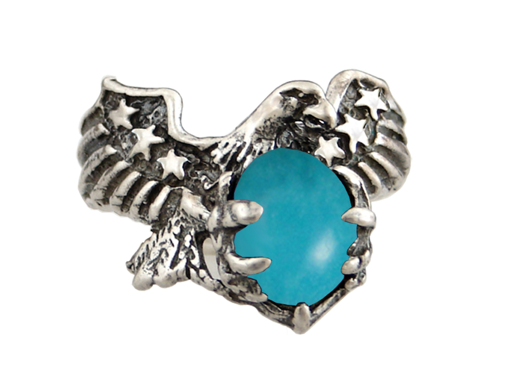 Sterling Silver American Eagle Ring With Turquoise Size 11